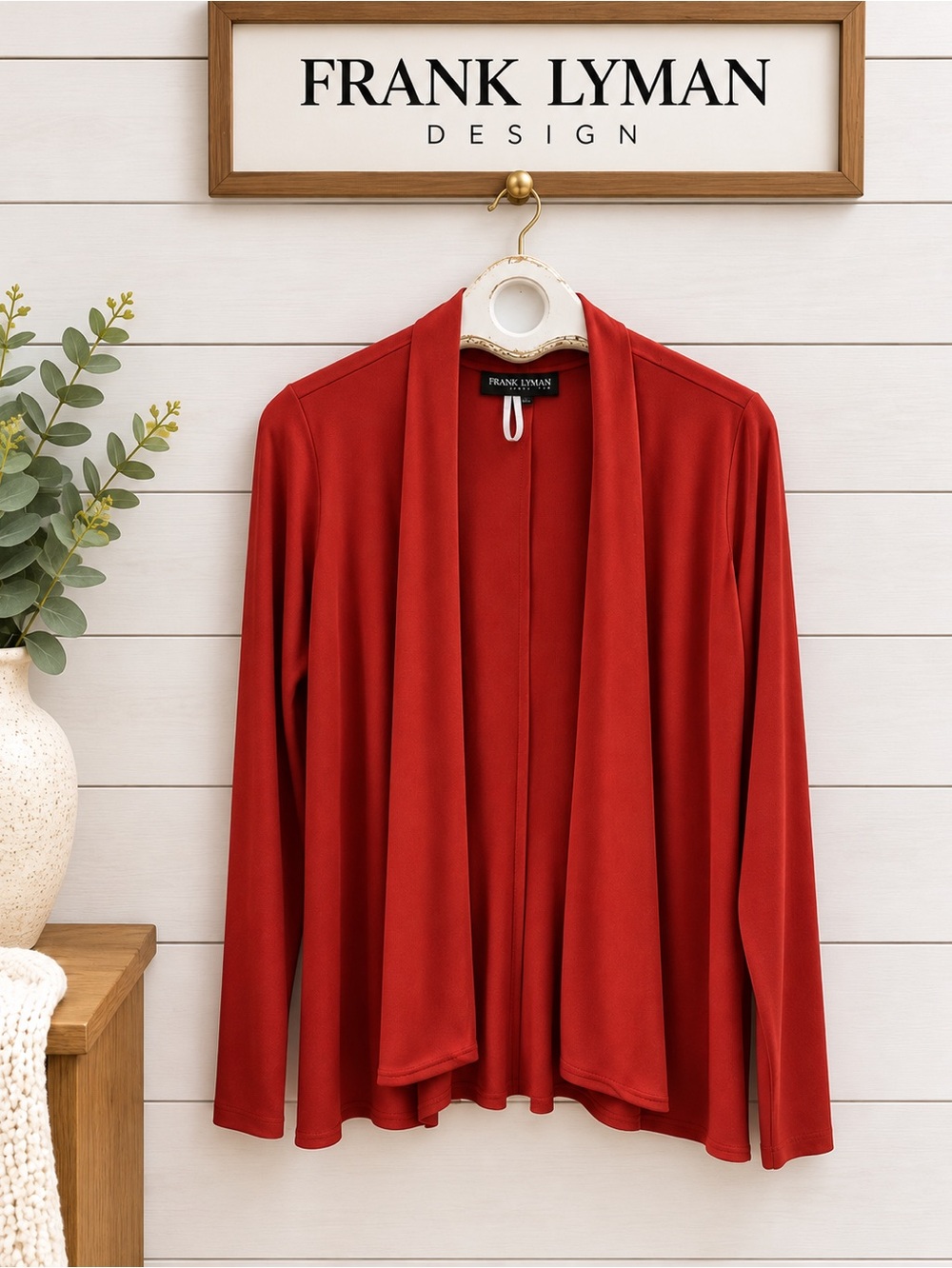 FRANK LYMAN DESIGN Red Open-Front Jacket Size 8
